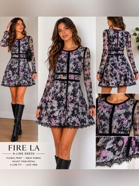Fire LA Black Mini Dress Stretch Gothic Feminine‎ Date Night Going Out S